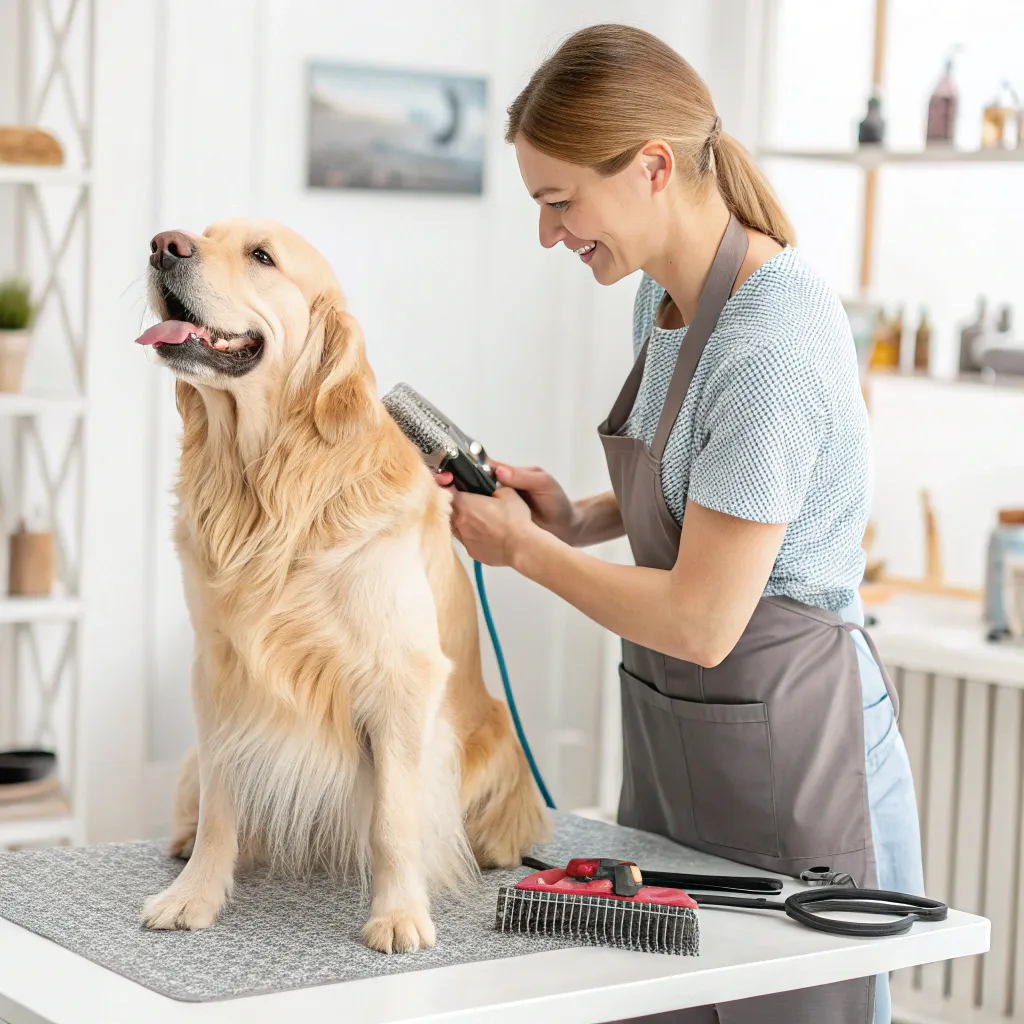 Illustration of a pet grooming session
